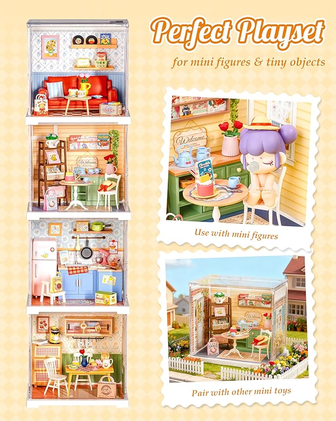 ROBOTIME Super Creator Kits, Plastic Mini House, Expandable Plastic Craf, DIY Miniature House Kit, Tiny Garden Making Kit Model Craft Hobby Unique Gift (Sunshine Sip Porch)