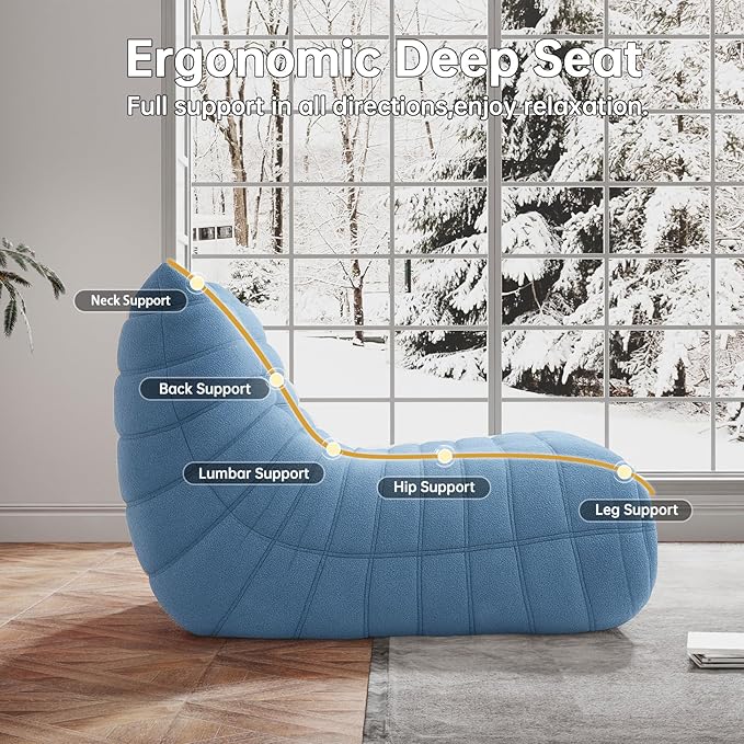 Memory Foam Bean Bag Chair for Adults, Teddy Material Beanbag Sofa with Filler, Cozy Floor Lounge Seat for Living Room, Bedroom, Dorm, Office