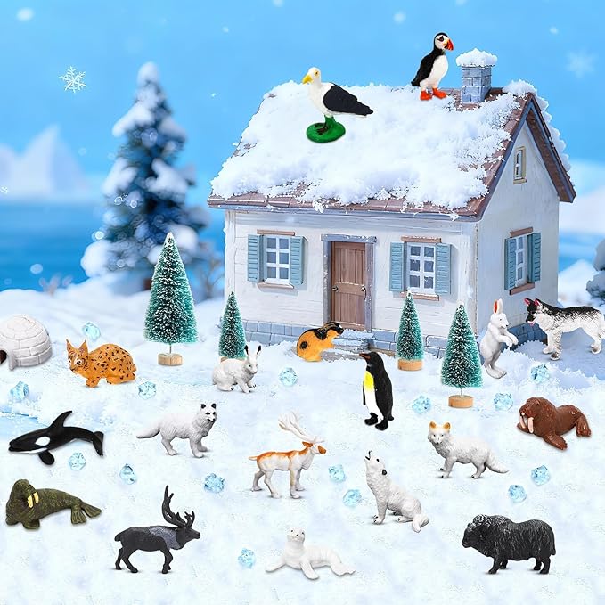 21 Pcs Mini Arctic Animals Figurines Set, Polar Bear Penguin Caribou Christmas Tree Model Winter Landscape Ornaments for Miniature Town Activities