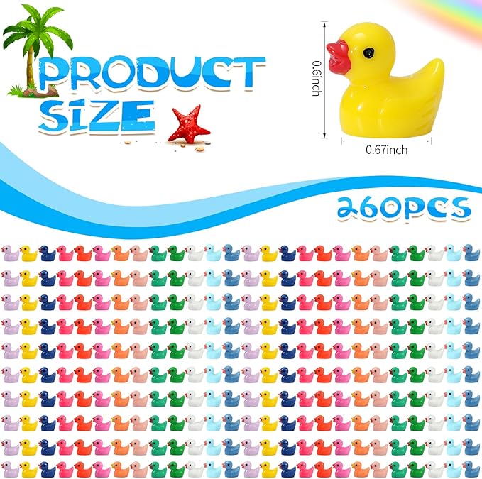 260Pcs Mini Resin Ducks,Miniature Figures Fairy Garden Duck,Tiny Resin Duck for Home Hide Prank Game Dollhouse Decor Aquarium Potted Miniature Landscape Ornament
