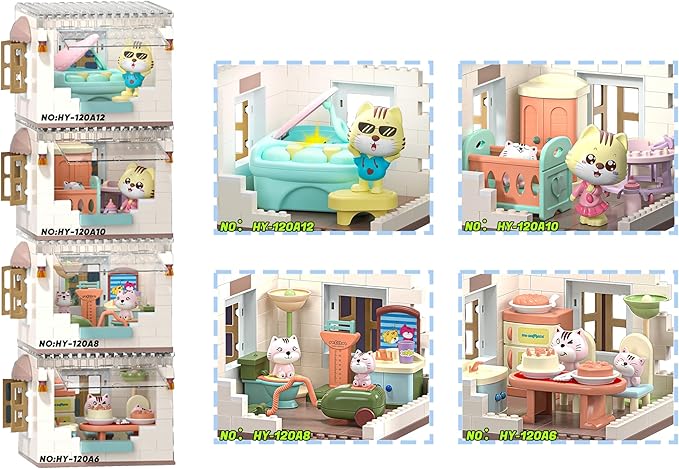 kvlidvo Koko's Cat Town DIY Miniature House Kit,Tiny House Dining Room Building Kits,Purrfect Dollhouse with 259PCS,Gift for Cat Lovers Teens Kids Ages 3+