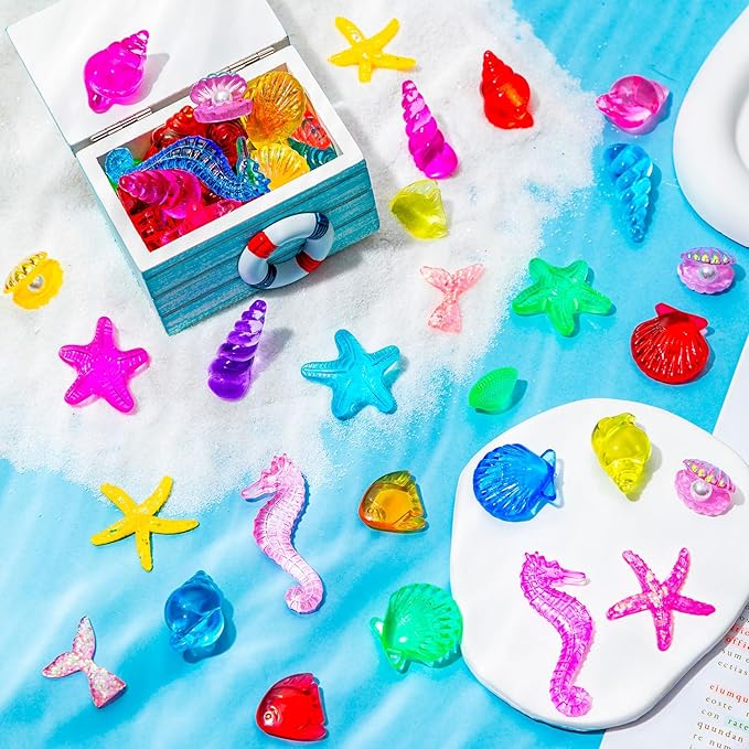 120 Pcs Plastic Seashells, Mini Ocean Mermaid Sensory Bin Filler, Mermaid Vase Filler for Party Favors
