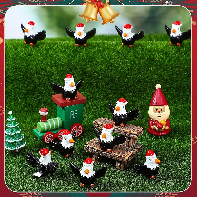 30 Pcs Christmas Mini Resin Bald Eagle, Miniature Patriotic Bald Eagle Bird Figurines, Bald Eagle Garden Statue, Christmas Xmas Ornaments for Landscape Dollhouse Garden