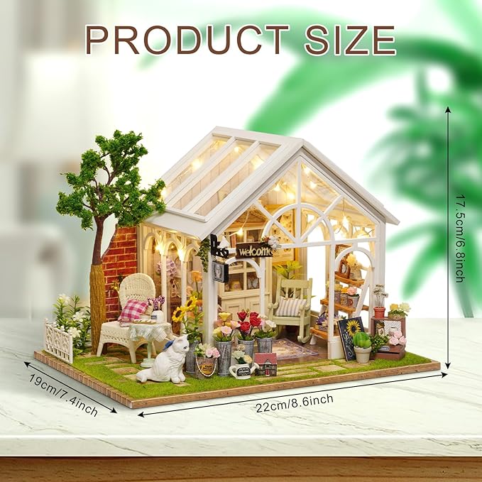 DIY Miniature House Kit, Dollhouse Kit with LED Light, Mini House Building Kits for for Adult to Building, Christmas Home Decorations Gifts for Family and Friends, Sunshine
