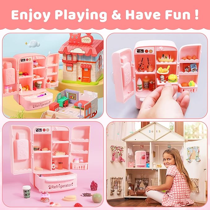 Mini Dollhouse Fridge Miniature Dollhouse Refrigerator Mini Fridge Toy Mini Toy Refrigerator Kids Play Kitchen Furniture Toy Set