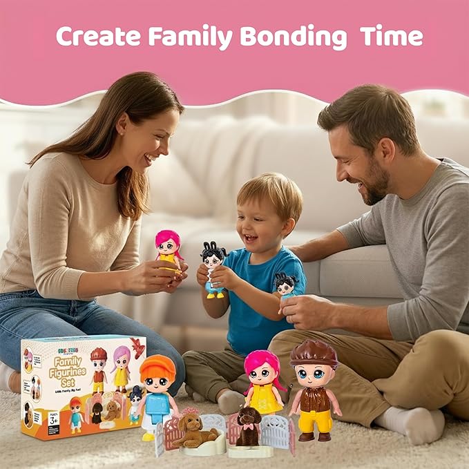 FUNERICA Dollhouse People & Pets – Velvety Furry Puppies, Pet Accessories & Posable Doll House Family Set – Dolls for Dollhouse, Little People Figures, Doll House Accessories and Furniture