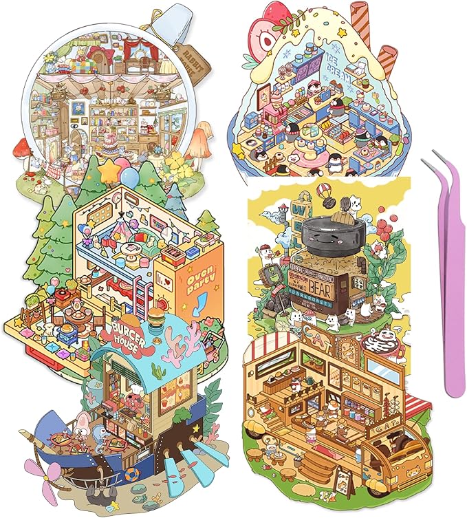 DIY 3D Sticker Scene,6 Sets of Kawaii Miniature Scenic House Stickers,Cozy Room Stickers Therapy Scenes for Adults and Kids Stress Relief Pass The Time and Gifts (Z-3)