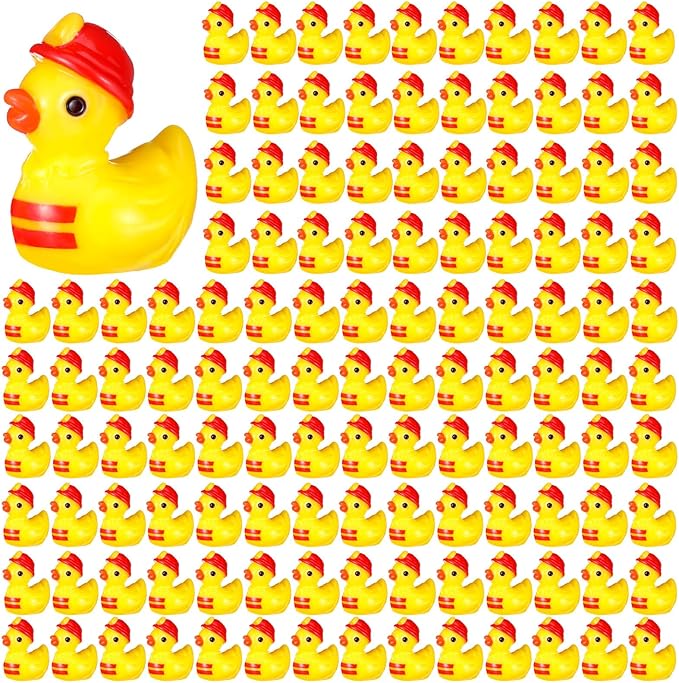 100 Pcs Themed Ducks Resin Ducks Resin Party Decorations for Crafts Making DIY Miniature Landscape Micro Decor Gifts (Firefighter)
