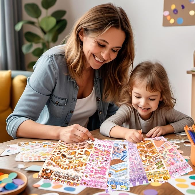 DIY 3D Sticker Scene, Stocking Stuffer, 6 Sets of Aesthetic Stickers for Girls Make Your Own Mini Shop Scenes Stickers for Kids Sticker Therapy for Adult Relief Stress, Holiday & Christmas Fun