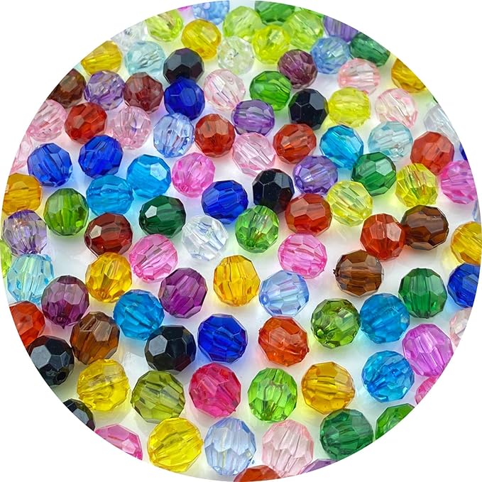 Jmassyang 200 Pieces 10mm Acrylic Round Faceted Beads Loose Crystal Plastic Spacer Beads Colorful with Hole for Jewelry Making DIY Bracelet Necklace Earring Keychain(Mixed Colors)