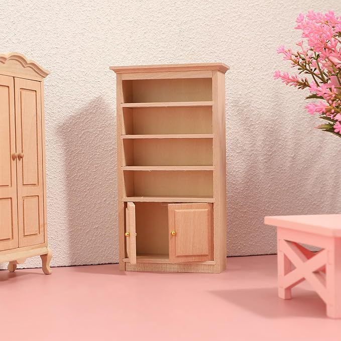 Toyvian Wooden Bookshelf Mini Wood Drawer Cabinet Miniature TV Cabinet Model Mini Bookcase Storage Shelves Dollhouse Furniture for 1: 12 Dollhouse Decoration Accessories