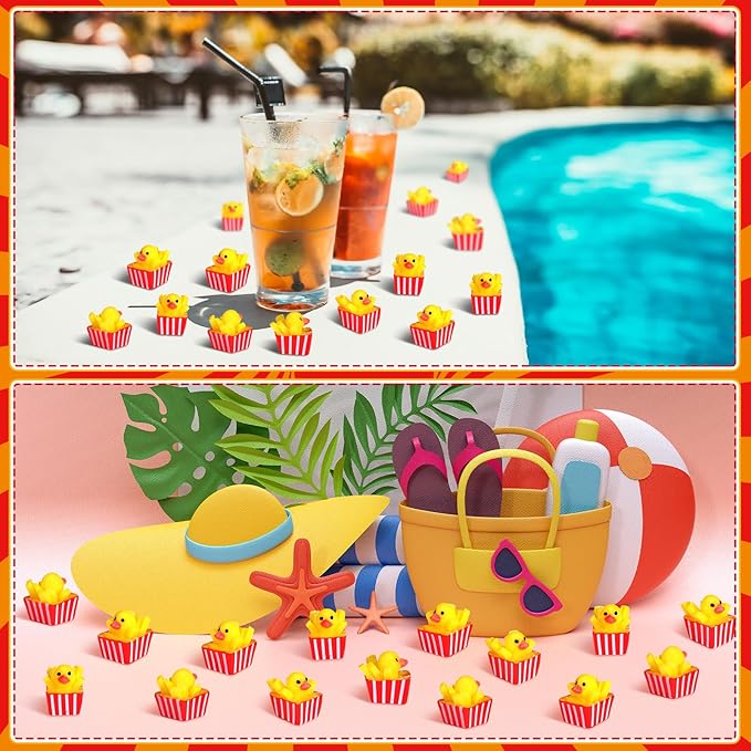 Seenelling 100 Pcs Summer Mini Resin French Fries Ducks Tiny French Fries Duck Figurines for Miniature Landscape Garden Accessories Dollhouse Summer Holiday Decoration