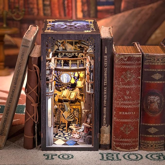 Cutefun Book Nook Kit for Adults, DIY Miniature House Dollhouse Kit for Adults and Teens, 3D Wooden Puzzle Booknook Bookshelf Insert Decor Gifts (Nebula Common Room)