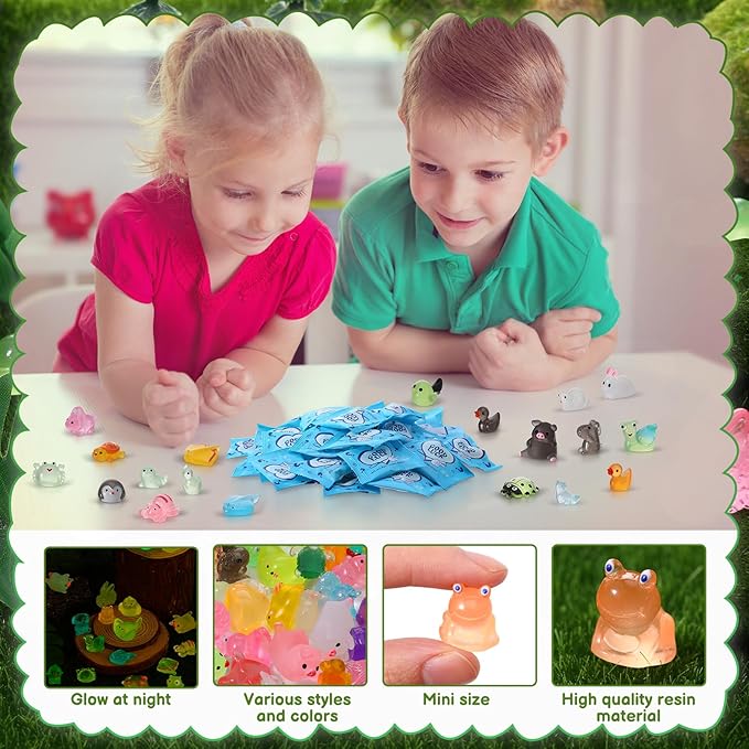 50Pcs Luminous Mini Resin Animals Blind Bags Glow in The Dark Miniature Animals Figurines Tiny Animal to Hide for Party Favors Fairy Garden Landscape Dollhouse Decor