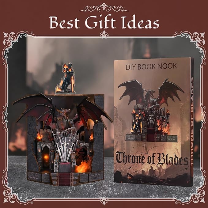 Book Nook Kit - DIY Miniature House Kit for Adults and Teens, Dollhouse Booknook Tiny House Model Build Bookshelf Decor, Gifts for Family, Friends (Throne of Blade)