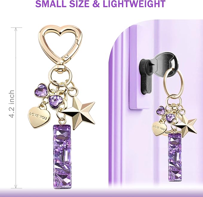Cute Bling Keychain initial Letter Butterfly Star Pink Purple Gift for Women Girls Bag Cup Charms Accessories