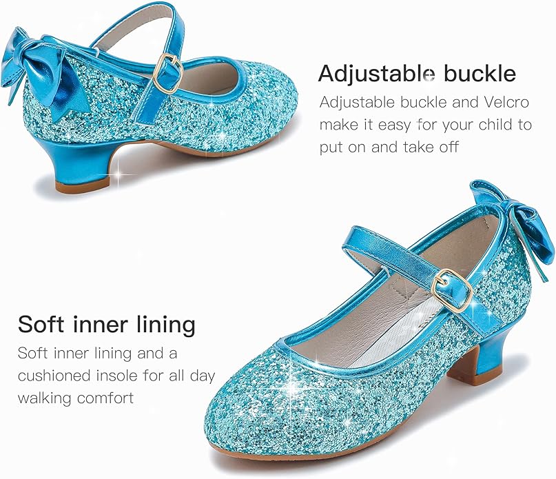 Dufannie Girls Dress Shoes Low Heel Princess Flats Mary Jane Flower Wedding Party Glitter Shoes for Kids Toddler