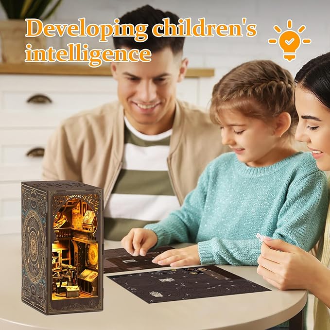 Book Nook Kit for Adult - THRIVINGIVAN DIY Miniature Model Build Dollhouse Kit 3D Wooden Puzzle with Sensor Led Light for Bookshelf Bookend Insert Decor Adults Teen Crafts, 1Pack