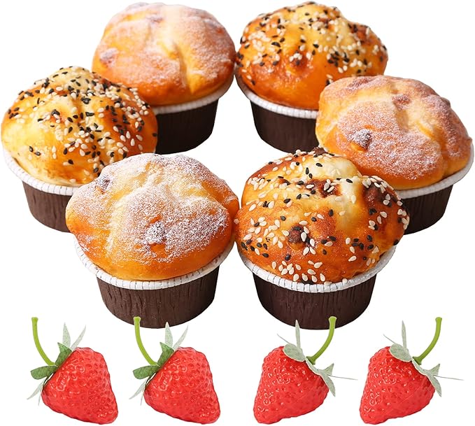 Joeabor Fake Cupcakes, Artificial Cupcakes for Display, Realistic Fake Food, Artificial Cake Fake Desserts Pastries for Decoration, Decorative Faux Cakes Set C 6 Pack