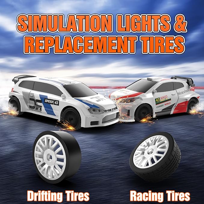 RC Drift car, 1/43 Mini Rc Drift car with Gyroscope, 2.4GHz Full Proportional Remote control Cars, 4WD High Speed Racing with Lights, Racing Tires, Model Cars Gift for Adults, Kids, Boys, Girls