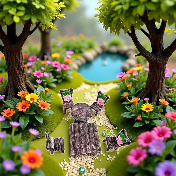 6 PCS Miniature Table and Chairs Set, Fairy Garden Furniture Ornaments Kit for Dollhouse Accessories Home Micro Landscape Decoration Garden Miniatures