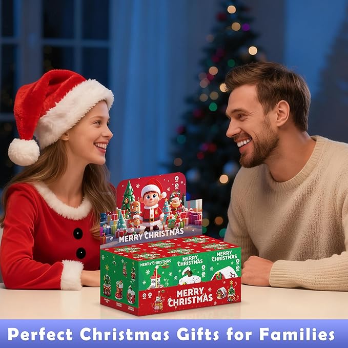 Christmas Building Blocks Set with Lights & Music - 6 Pack Christmas Ornaments - Santa Gift Bag, Snowman, Xmas Tree, Stockings, Apple House & Winter Cottage Building Blocks Gift Idea