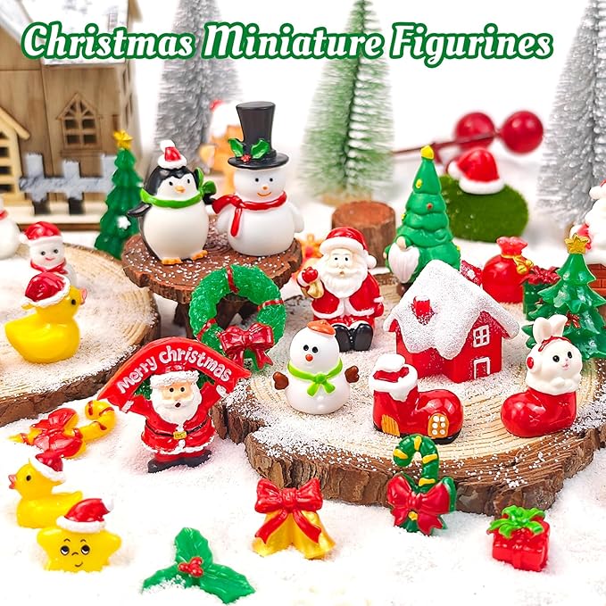 42 Pcs Mini Christmas Figurines Tiny Resin Santa Claus Snowman Xmas Miniature Figures for Holiday DIY Crafts Garden Micro Landscape Party Home Table Decor