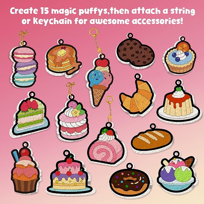 MZYTOZA 3D Art Craft Aqua Puffs Paint Kit - Magic Foam Texture Painting Kit, 15 Mess-Free Paint by Number Craft for Kids, Christmas Gift Idea & Stocking Stuffer(Aqua Puffs - Dessert Style)