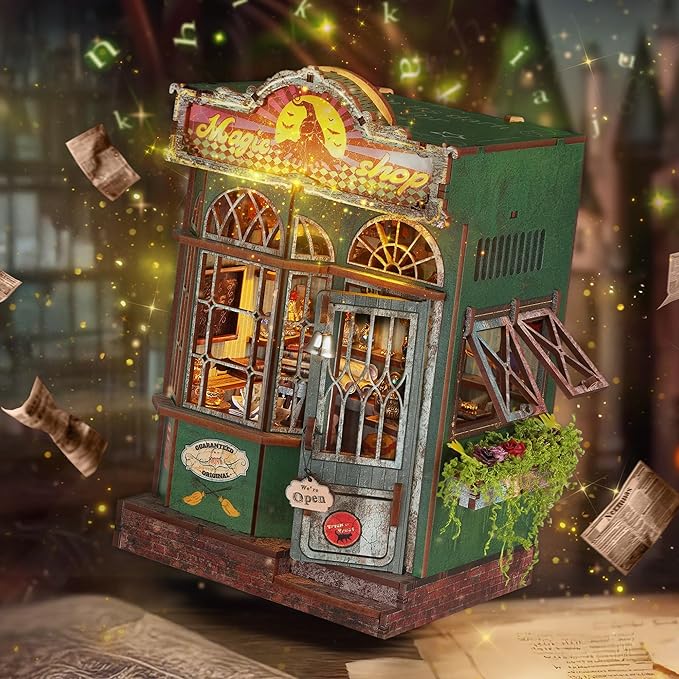 3D Wooden Puzzle Magic Shop Miniature Kit - DIY Dollhouse with LED Lights，Home Décor Display, Creative Gift for Adults and Teens (Magic Shop)