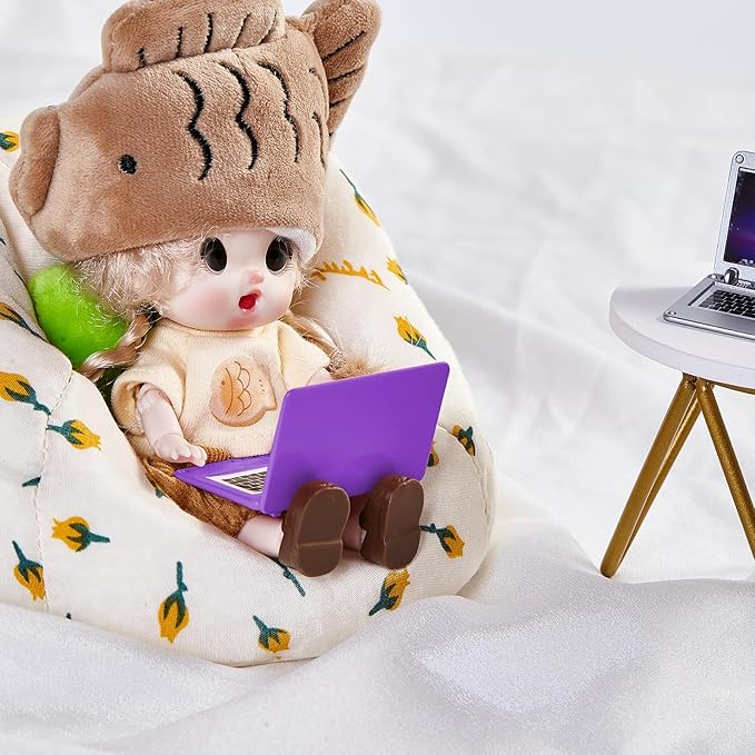 3 Pcs Dollhouse Furniture Accessories Laptop, 1:12 Scale 1:6 Simulation Miniature Phone Tablet Mini Stuff Things for Doll (Purple)