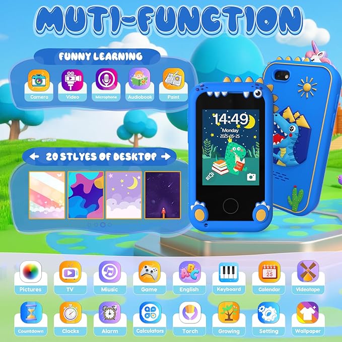 Kids Smart Phone Toys for Boys,Christmas Birthday Gifts for Girls Age 3-10 Kids Cell Phone Toys with 2.8" Touchscreen 20 Learning Games Dual Camera Music Player, 8G SD Card