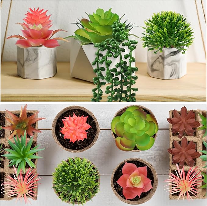 QUOZUO Succulents Plants Artificial, 14pcs Colorful Succulents Plant, Mini Fake Succulents for DIY Crafting Home Garden Office Party