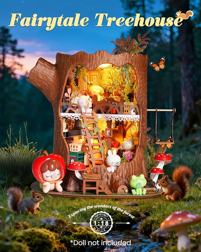 Rolife DIY Miniature House Kit Fairytale Tree House 1:18 Dollhouse Diorama Fantasy Forest Theme Tiny House Building Kit Home Decor Gift for Adults Craft Lovers