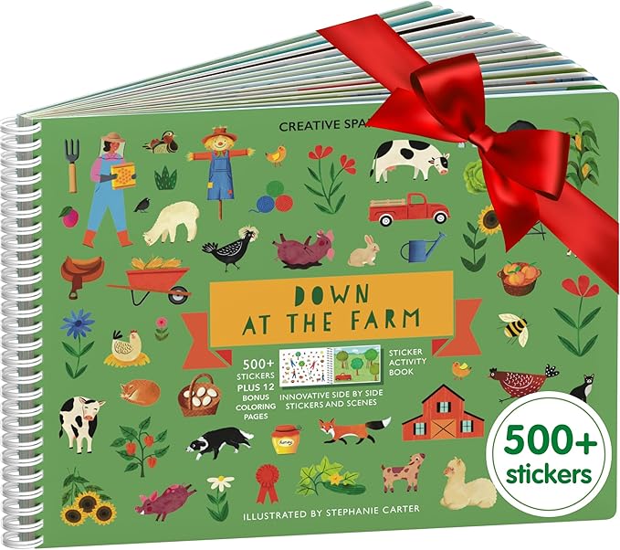 Cupkin Farm Animal Sticker Book Activity for Kids, Toddler Airplane Travel Essentials, 500+ Horse Stickers for Kids + 12 Scenes + 12 Coloring Book Pages, Cow Lover Children's Gift, Crafts Ages 2-8