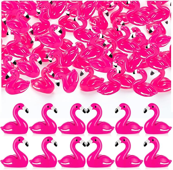 100Pcs Mini Resin Flamingo, Tiny Rose Red Ducks, Cute Figurines for Cake Topper Garden Dollhouse Landscape Aquarium Ornaments DIY Crafts