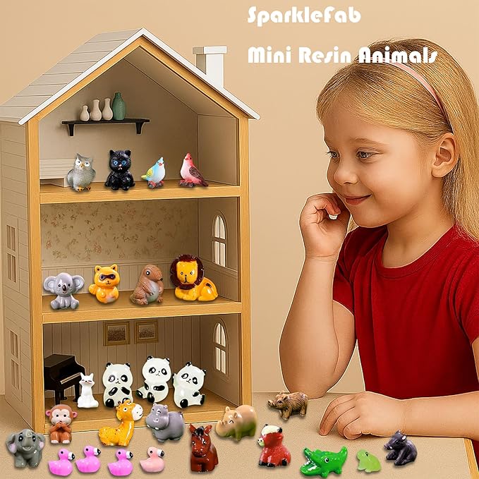 37 Pcs Mini Resin Animal Figurines for Dollhouse Fairy Garden Accessories Micro Landscape Decor Mystery Blind Bag with Tiger Elephant Owl Giraffe Panda Flamingo Fox Monkey Hippo
