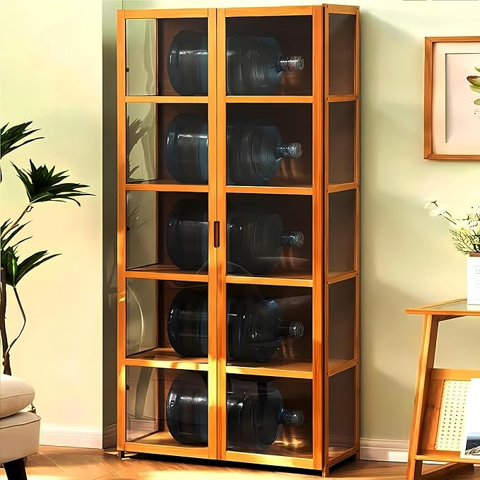 Display Cabinet with Acrylic Glass Doors, Tall Storage Cabinet with Adjustable Shelves, 5 Tier Curio Cabinet&Bookcase for Collectibles, Toys, Books, for Kids Playroom, Bedroom, Study Room