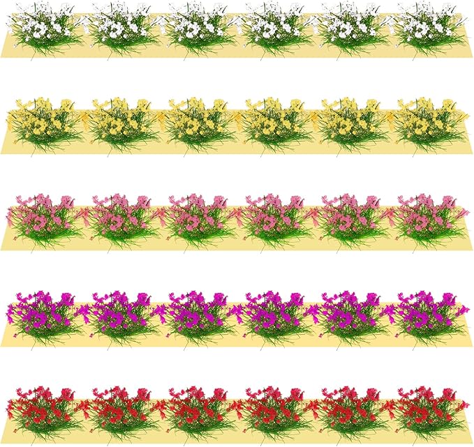 5Pcs Assorted Color Flower Clusters for Miniature Landscapes, Static Grass Tufts for Dollhouse, Railway, and Diorama Decor