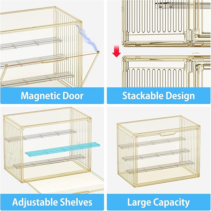 Clear Yellow Acrylic Figure Display Case for Collectibles 4 Layer Hobby Figurine Display Shelf Cases Stackable Display Boxes with Shelves for Pop Mart, Action Figures, Model, 2 Pack