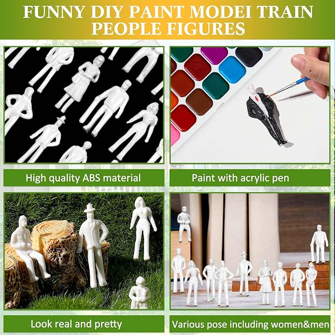 Namalu 100 Pcs 1:75 Scale White Unpainted Mini People Figures Miniature People for Model Trains Architectural Standing and Sitting Mini Diorama Figures for Architectural Project Miniature Scenes