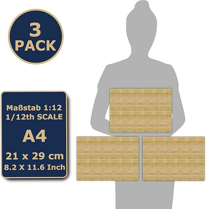 3 Sheets Self-Adhesive Flooring for Dollhouses Scale 1:12 (Fir Boards)