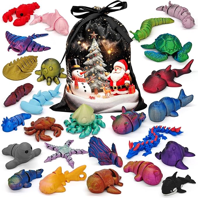 26Pcs 3D Printed Ocean Animals Set, Mini Animals 3D Printed Toys, Ocean Animal Figurines Toys, Fidget Articulated Flexible Toy for Party Favors Birthday Gifts Office Desktop Christmas Decoration