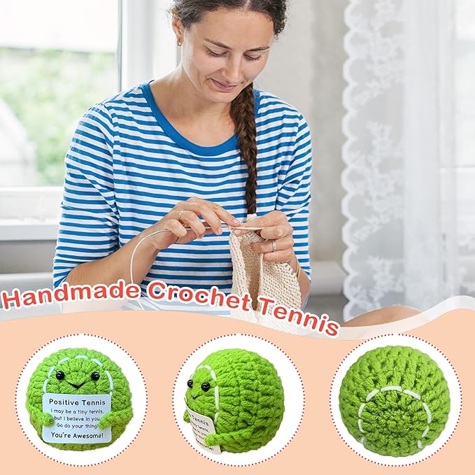 Zelaxeyi Funny Crochet Mini Tennis Ball Gifts for Tennis Lovers,Birthday Gifts for Men Women Tennis Players Emotional Support Crochet