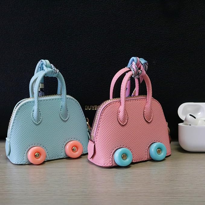 Buyborgood Women's 2 PCS Mini Tote Bag Charms Keychain Pouch Small Coin Purse Wallet, Blue+Pink