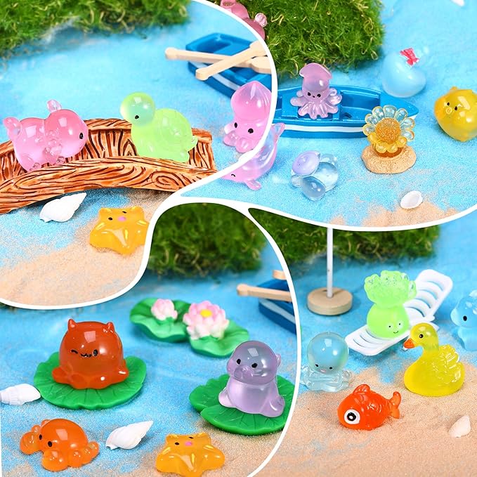 50 Pcs Mini Ocean Resin Animals Figures, Tiny Sea Animals Figurines Marine Miniature Resin Aquarium Ornaments Decorations for DIY Miniature Scenes Dollhouse Decor Fairy Garden Accessories