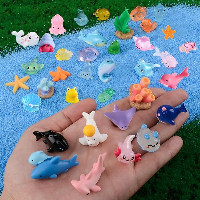 45 Pcs Mini Ocean Resin Animals Marine Tiny Sea Animals Figures Miniature Figurines Micro Aquarium Ornaments Décor for DIY Fish Tank Fairy Garden Dollhouse Accessories