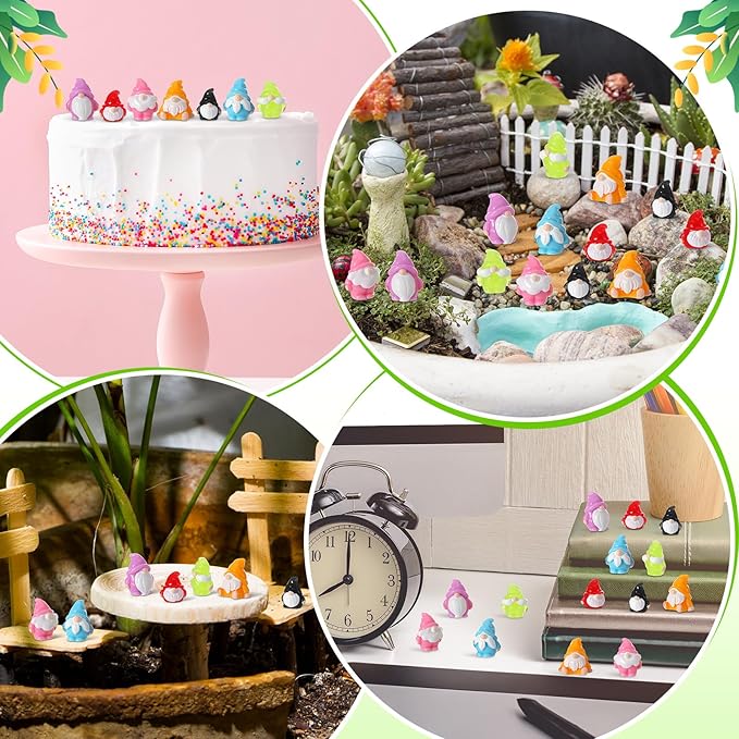 35 Pcs Mini Resin Gnomes 7 Colors Tiny Gnomes Miniature Figurines Miniature Gnome Figurines Mini Gnome Decor for Garden Landscape Outdoor Patio Yard Lawn Dollhouse Potted Plant Decor