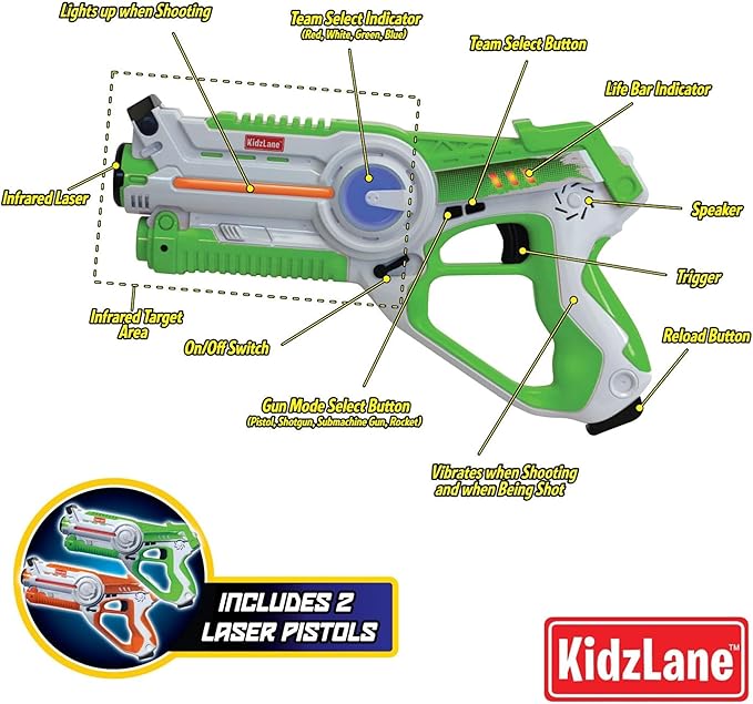 Kidzlane Infrared Laser Tag Game - Set of 2 Green/Orange - Laser tag for Kids Age 6-12
