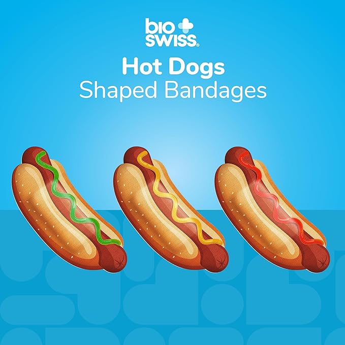 BioSwiss Bandages, Hot Dog Shaped Self Adhesive Bandage Set, Latex Free, Sterile Wound Care, 50 Count