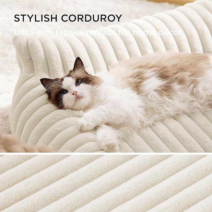 Bedsure Cute Dog Couch for Medium Dogs- Fluffy Pet Sofa, Dog Couch Bed with Removable, Washable Cover, Supportive Pet Bed for Medium Large Dogs, 36inch, Cream